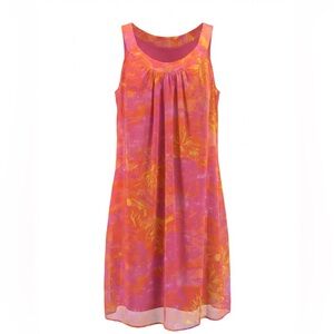 2X Catherines Pink & Orange Sleeveless Flowy colorful lined dress